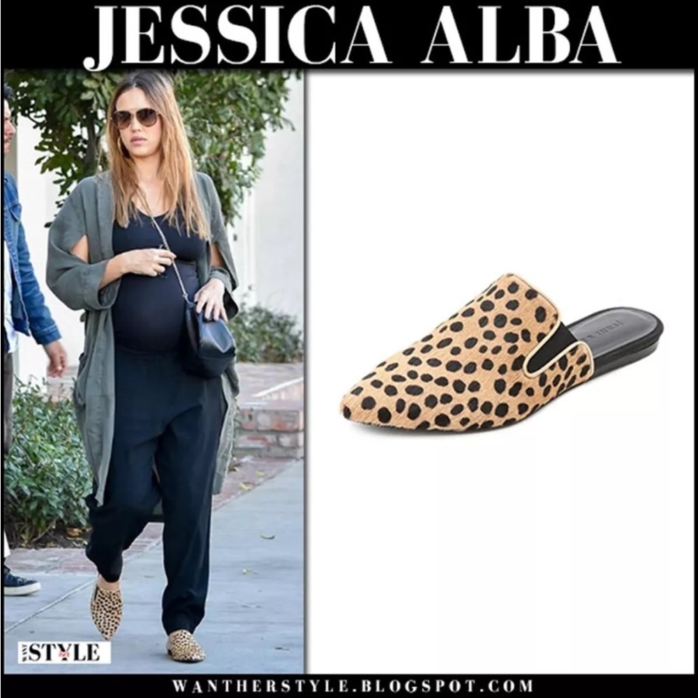 Jenni Kayne Cheetah Print Mules Size 39 Pony Hair Slip On Pointed Toe Flats - Picture 2 of 16